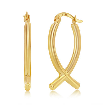 Yellow Gold Twisted Hoop Earrings - 14K Gold