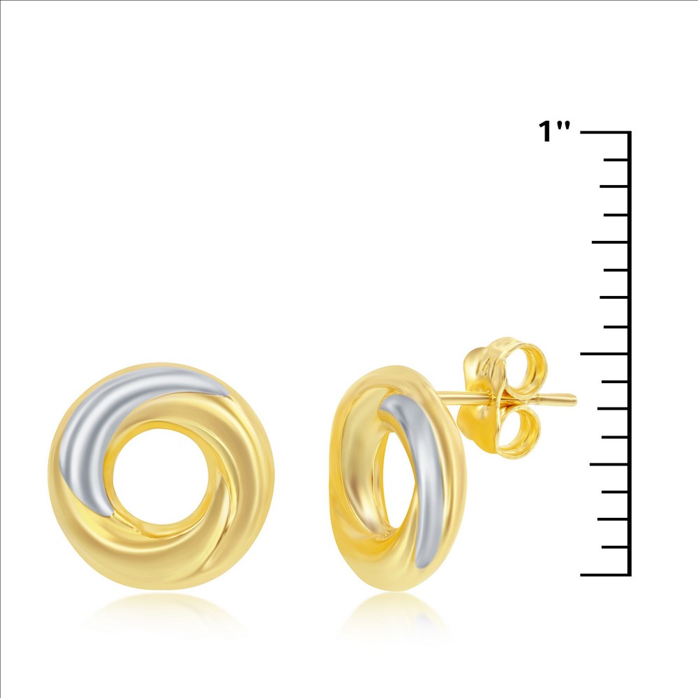 Yellow & White Gold Twisted 12mm Studs - 14K Gold