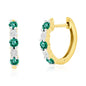 14K Yellow Gold, Round 0.34ct Emerald, Diamond Hoop Earrings - (10 Stones)