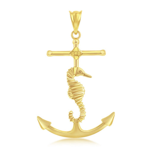 14K Yellow Gold Sea Horse Anchor Pendant