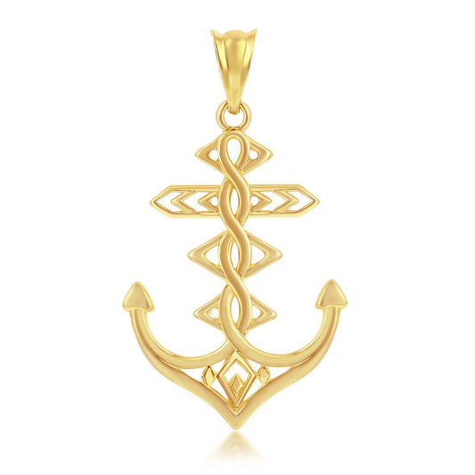 14K Yellow Gold Designed Anchor Pendant