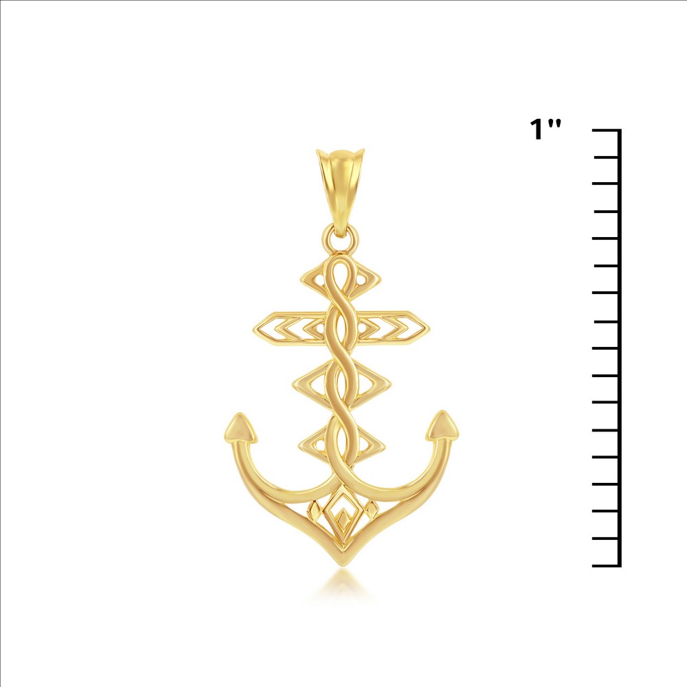 14K Yellow Gold Designed Anchor Pendant