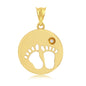 14K Yellow Gold Open Foot Print Circle w/CZ Pendant