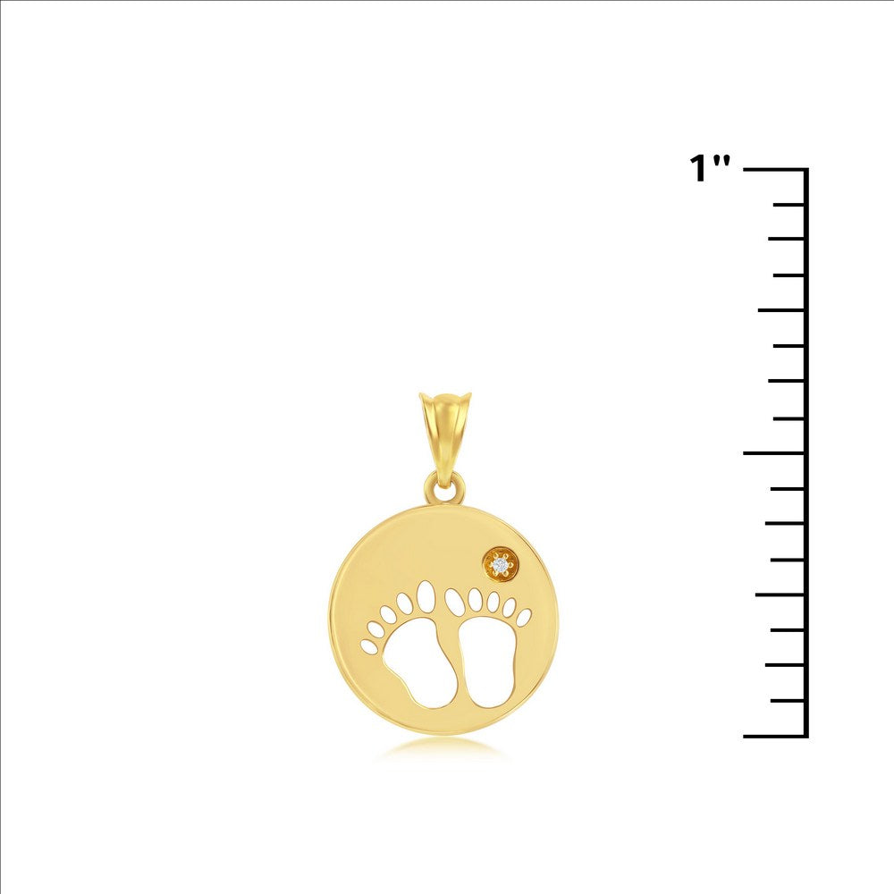 14K Yellow Gold Open Foot Print Circle w/CZ Pendant