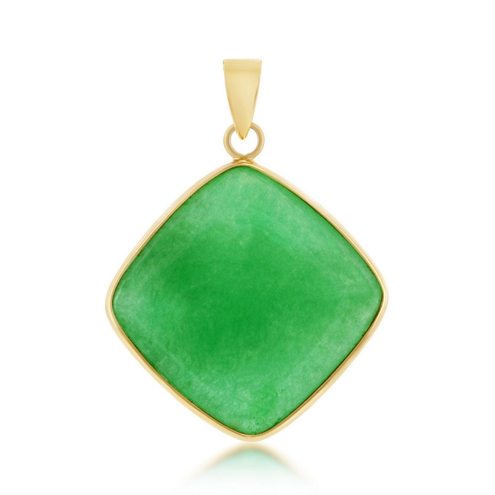 14K Yellow Gold, Diamond-Shaped Jade Pendant