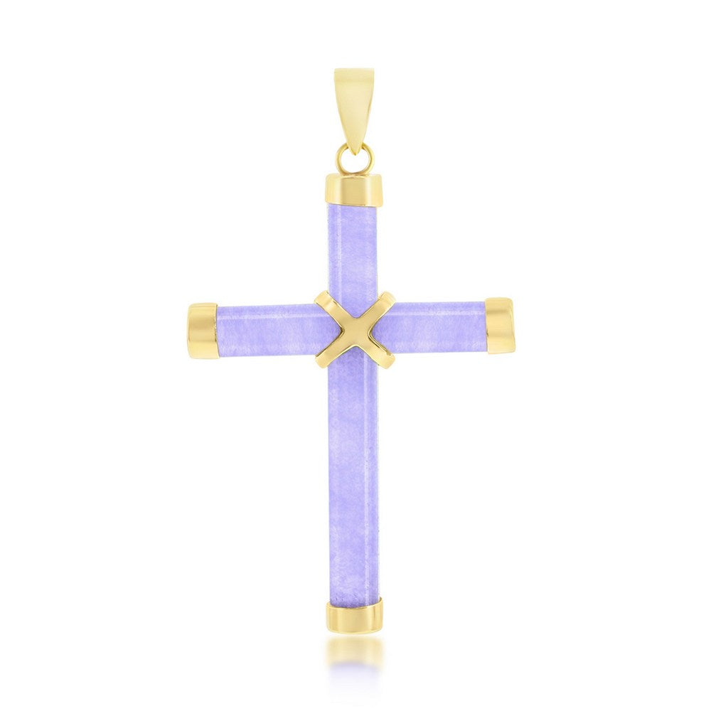 14K Yellow Gold, Lavendar Jade Cross Pendant