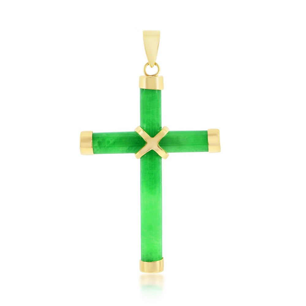 14K Yellow Gold, Jade Cross Pendant