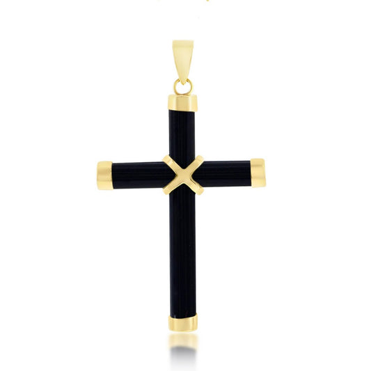 14K Yellow Gold, Black Onyx Cross Pendant