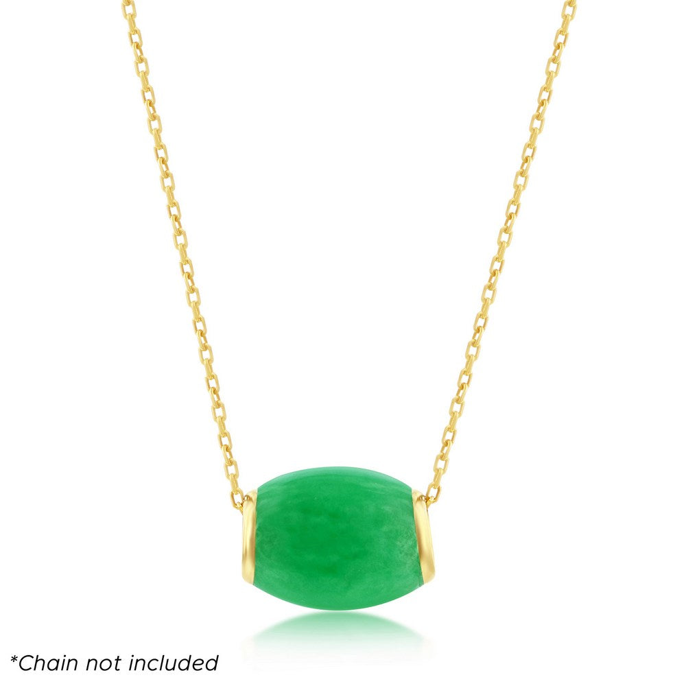 14K Yellow Gold, Oval Bead Slide Pendant - Jade