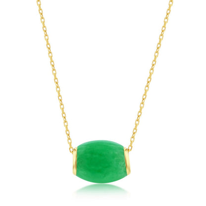 14K Yellow Gold, Oval Bead Slide Pendant - Jade