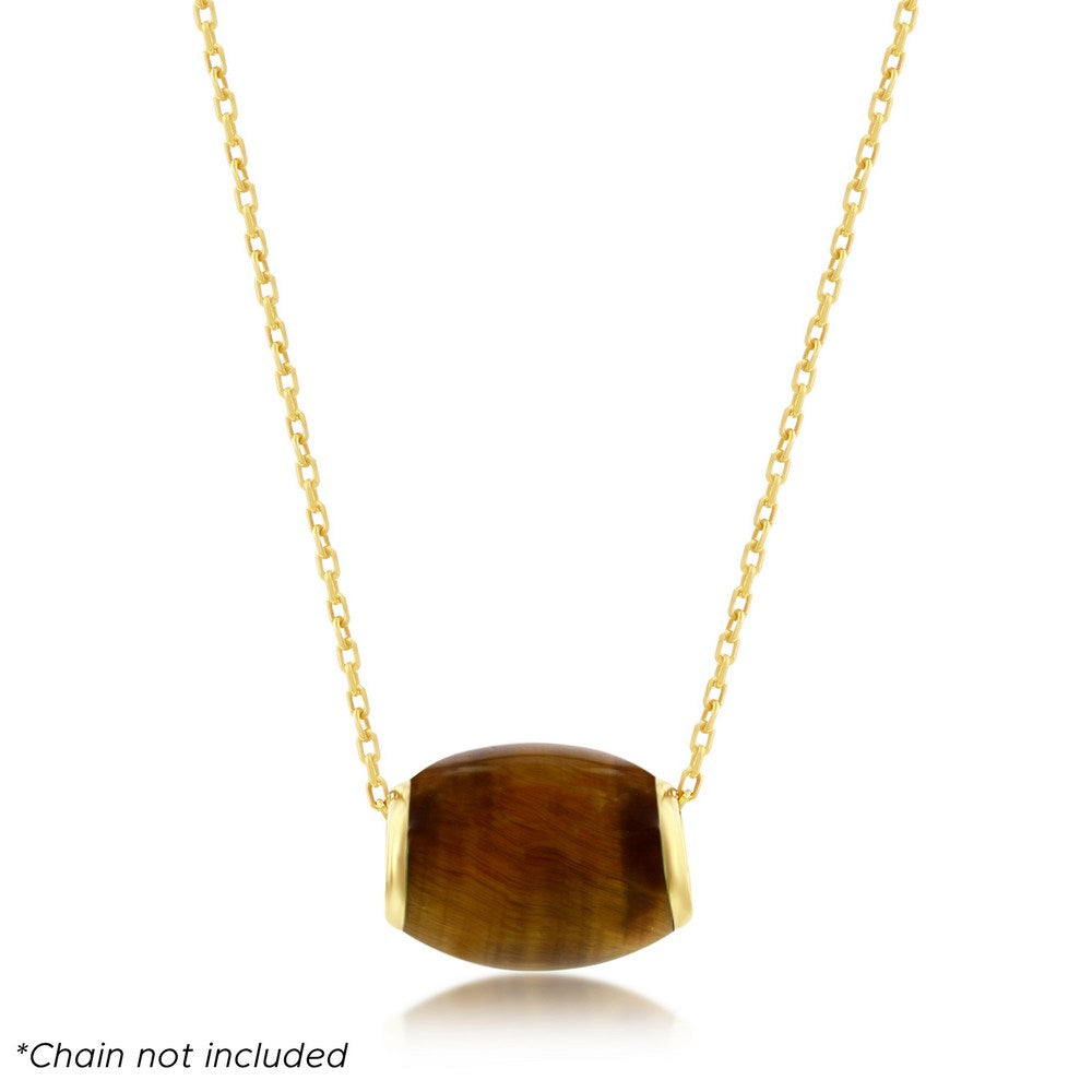 14K Yellow Gold, Oval Bead Slide Pendant - Tiger Eye