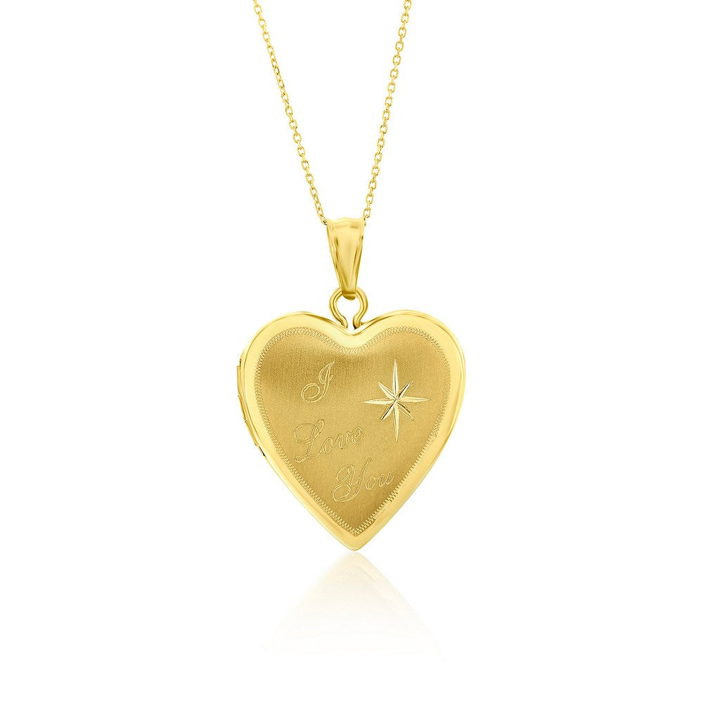 14K Yellow Gold, 20MM Heart Locket - I Love You