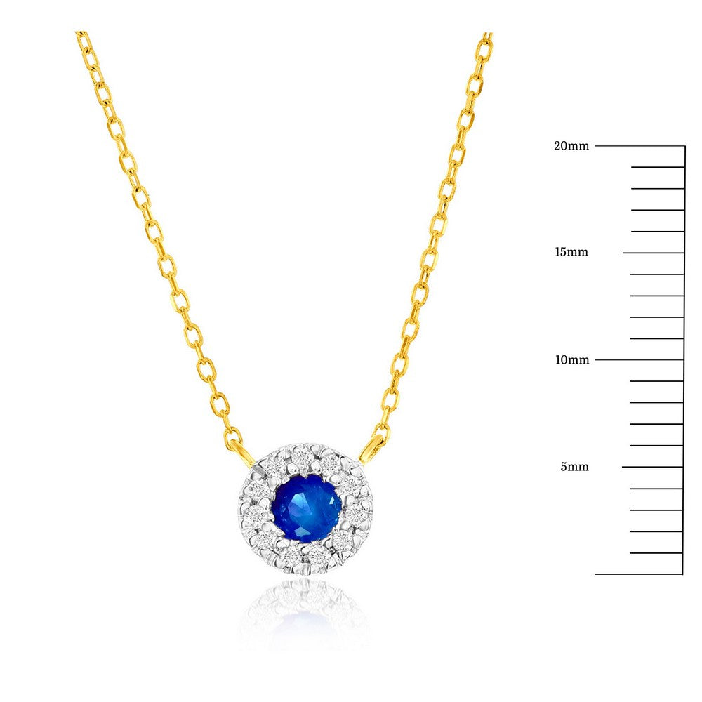 14K Yellow Gold, 3mm Round Sapphire (0.16ct) & Diamond Necklace - (11 Stones)