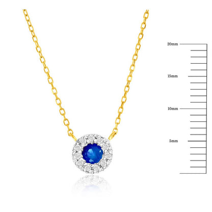 14K Yellow Gold, 3mm Round Sapphire (0.16ct) & Diamond Necklace - (11 Stones)