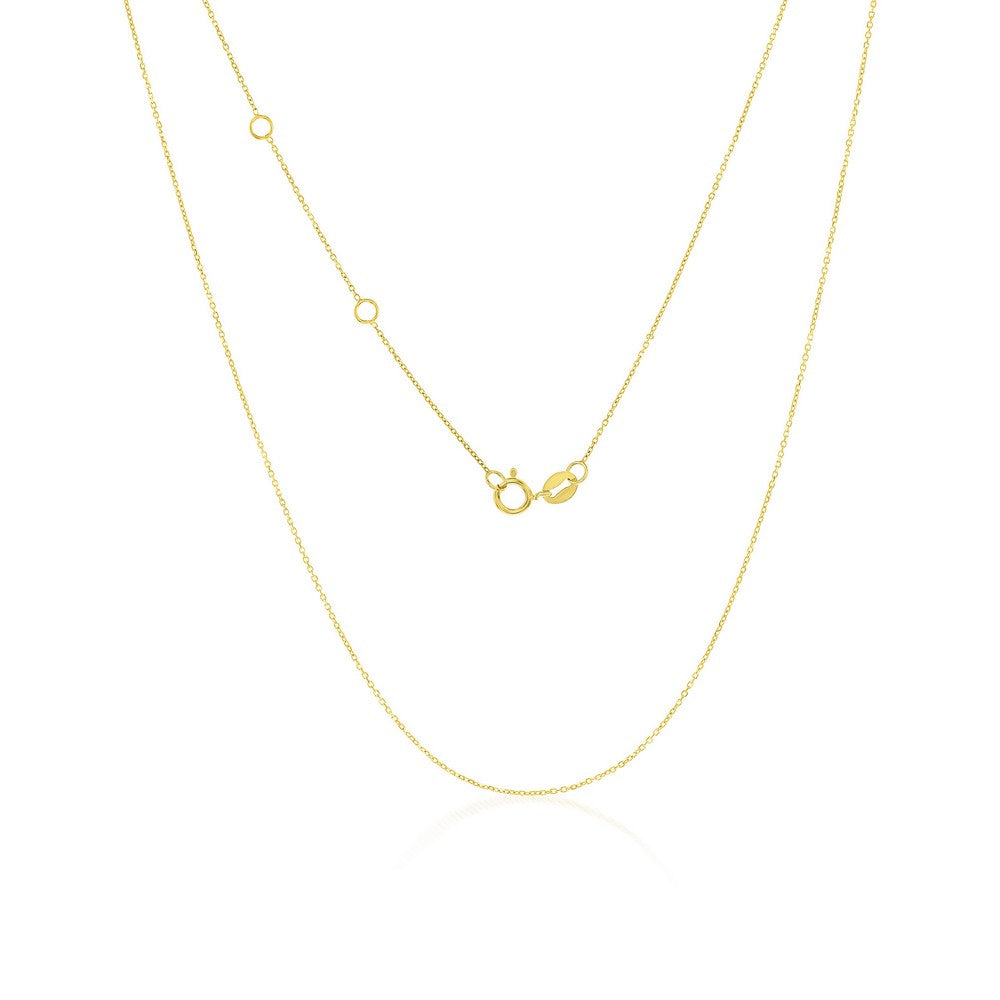 14K Yellow Gold 0.68mm, Double Ring Extension, Diamond-Cut Cable Chain