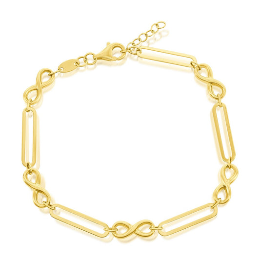 14K Yellow Gold, Alternating Infinity & Paperclip Design Link Bracelet