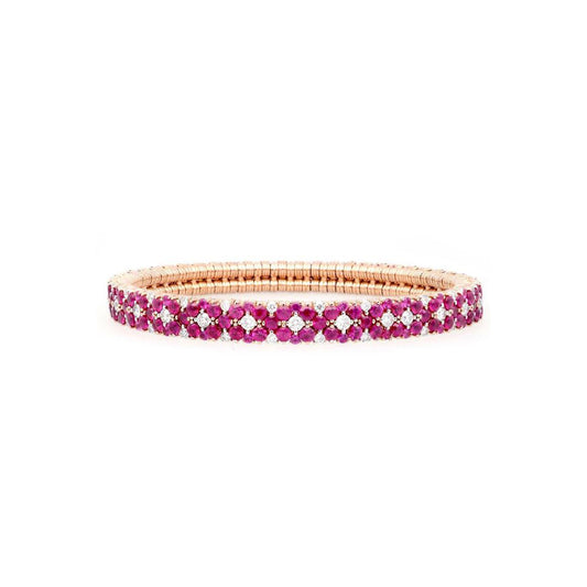 2 Row Diamond and Ruby Stretch Bracelet