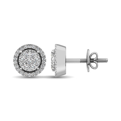 14K White Gold 1/2 Ct.Tw. Diamond Flower Stud Earrings