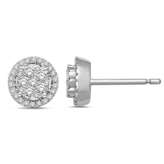 14K White Gold 3/4 Ct.Tw. Diamond Flower Stud Earrings