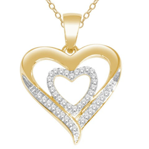 10KT 0.10CT D-LADIES PENDANT "TWO HEARTS"