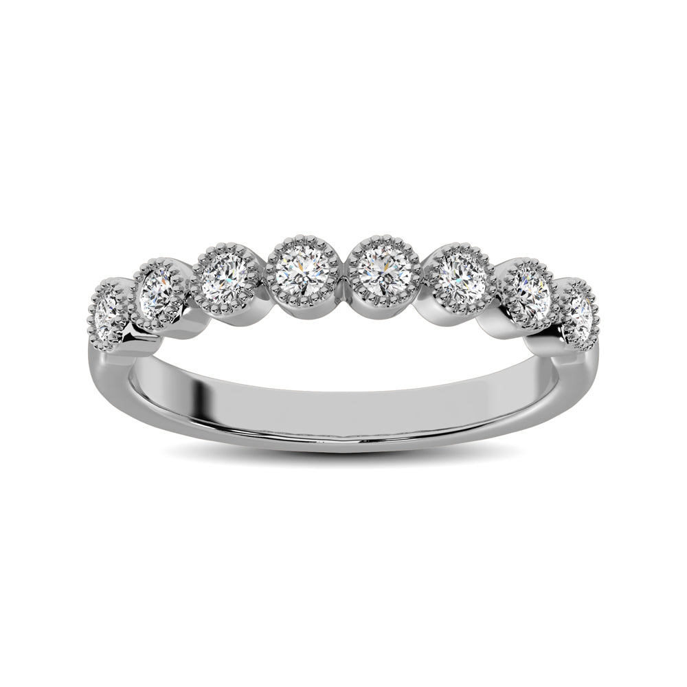 Diamond 1/4 Ctw Stackable Bezel Band with Beaded Setting in 14K White Gold