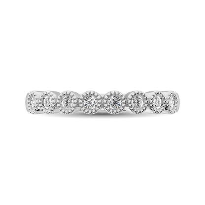 Diamond 1/4 Ctw Stackable Bezel Band with Beaded Setting in 14K White Gold