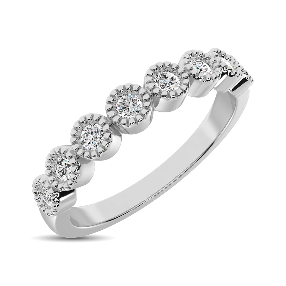 Diamond 1/4 Ctw Stackable Bezel Band with Beaded Setting in 14K White Gold