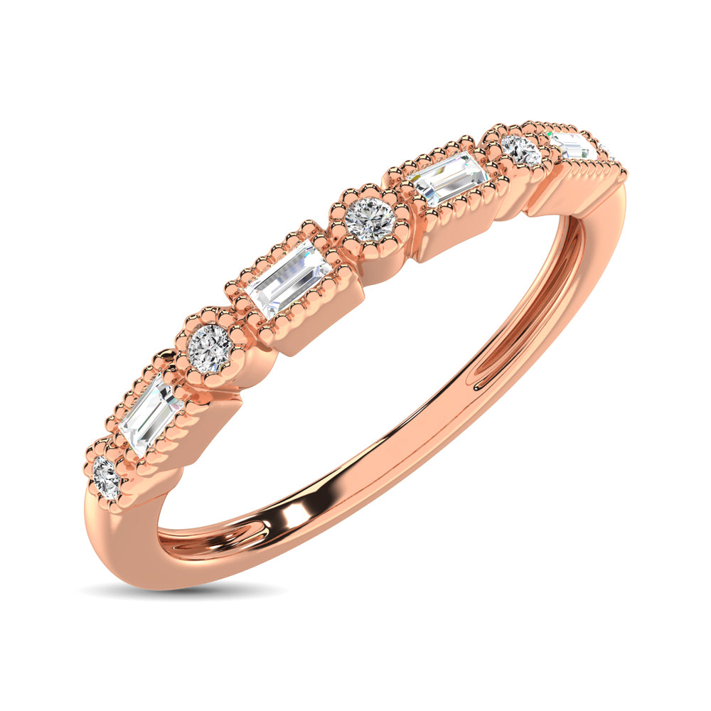 14K Rose Gold 1/10 Ctw Round and Tapper Diamond Band Ring