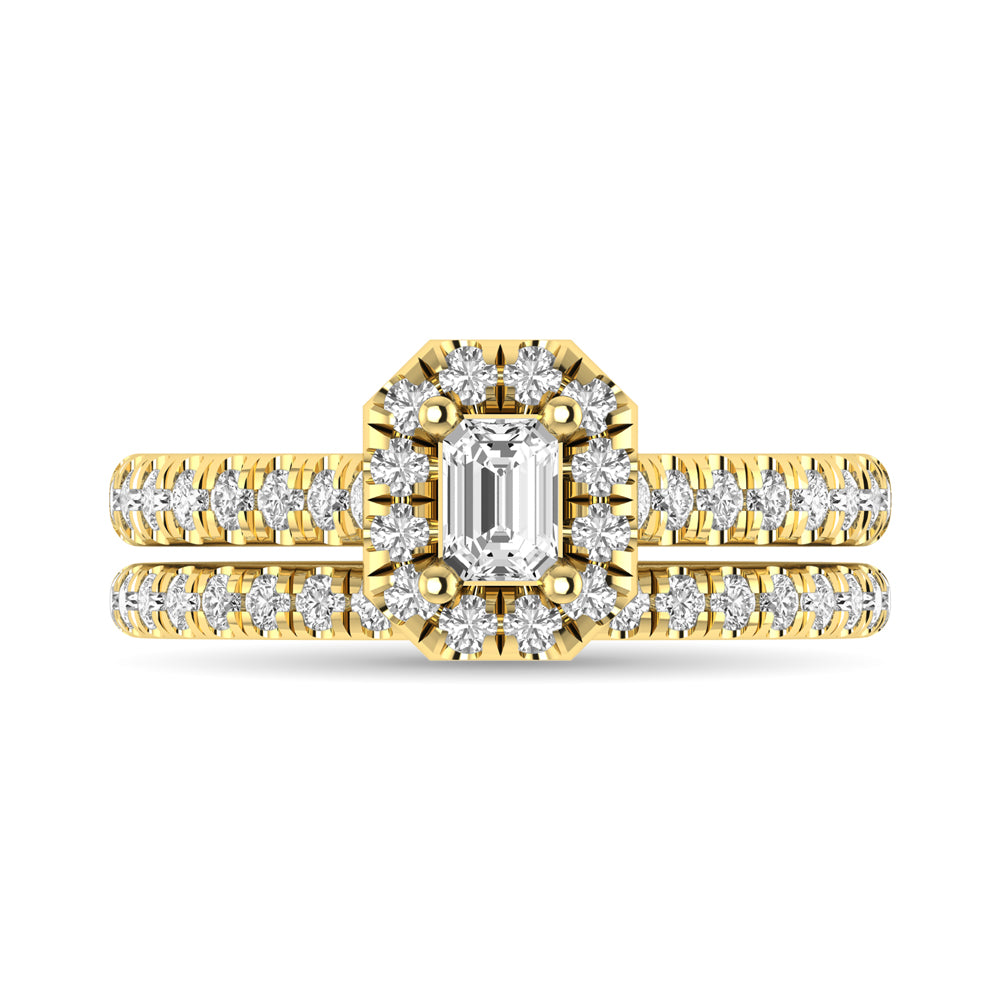 Diamond Classic Shank Single Halo Bridal Ring 1 ct tw Emerald Cut in 14K Yellow Gold