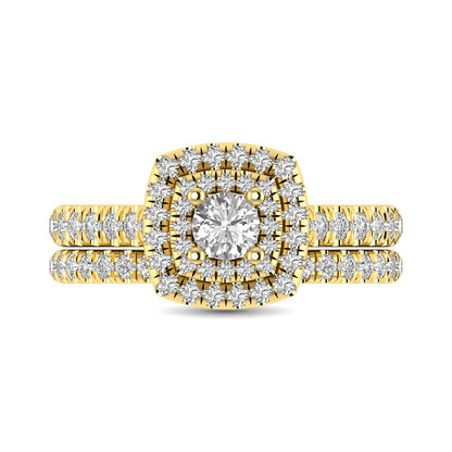 Diamond Classic Shank Double Halo Bridal Ring 1 ct tw Round Cut in 14K Yellow Gold