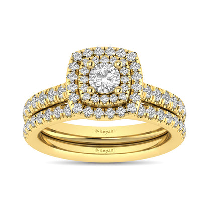 Diamond Classic Shank Double Halo Bridal Ring 1 ct tw Round Cut in 14K Yellow Gold