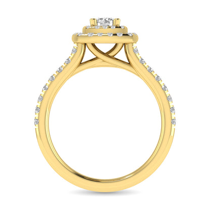 Diamond Classic Shank Double Halo Bridal Ring 1 ct tw Round Cut in 14K Yellow Gold