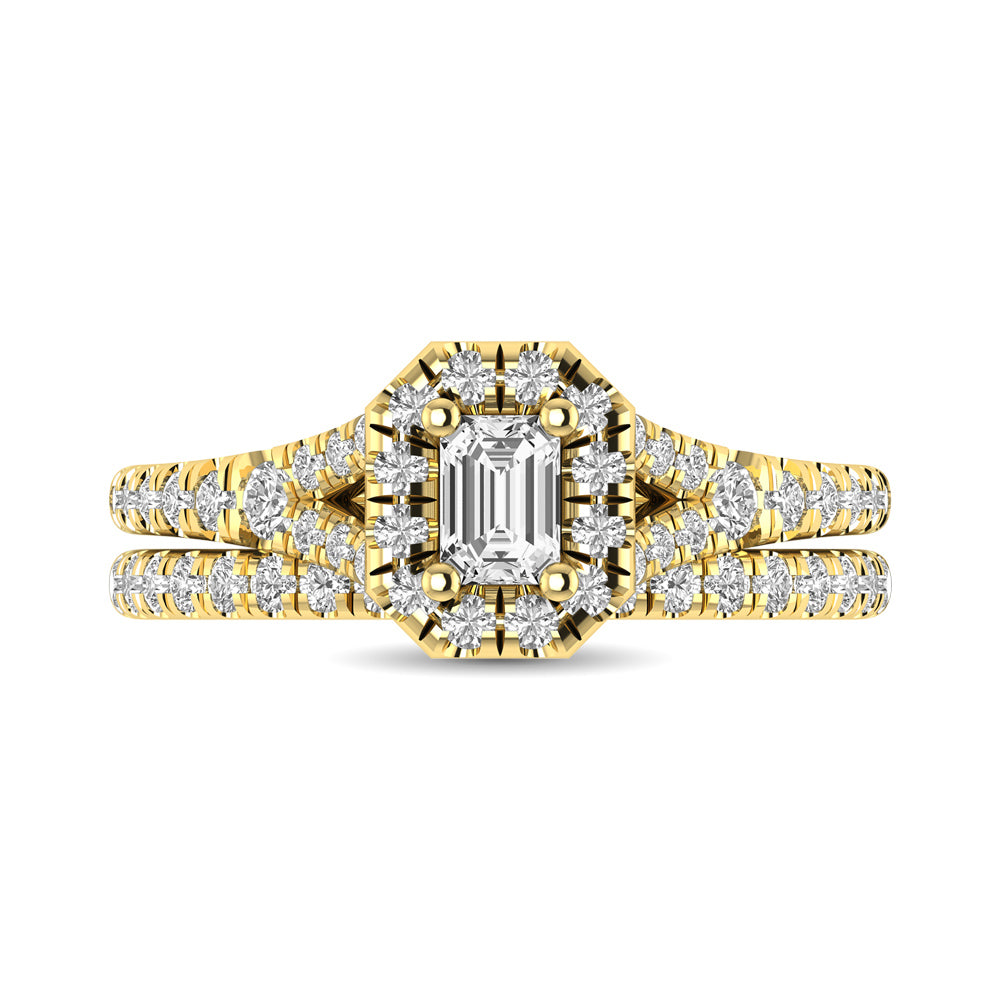 Diamond  Split Shank Single Halo Bridal Ring 1 ct tw Emerald Cut in 14K Yellow Gold