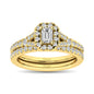 Diamond  Split Shank Single Halo Bridal Ring 1 ct tw Emerald Cut in 14K Yellow Gold