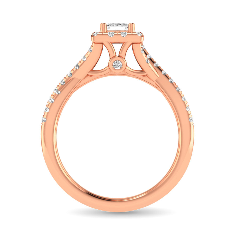 Diamond  Twist Shank Single Halo Bridal Ring 1 ct tw Princess Cut in 14K Rose Gold