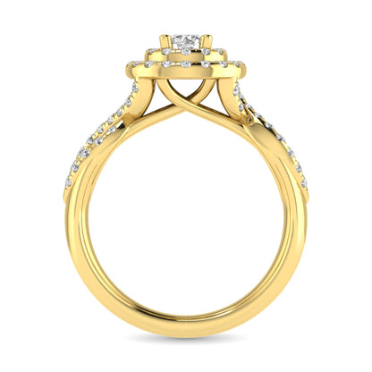 Diamond  Twist Shank Double Halo Bridal Ring 1 ct tw Round Cut in 14K Yellow Gold