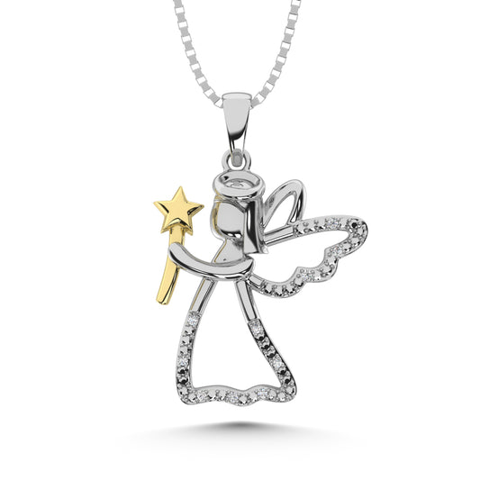 Diamond Accent Fairy Pendant in Sterling Silver and 10K Yellow Gold