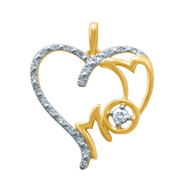 10KT 0.16-0.18CT D-LADIES PENDANT "HEART AND MOM"