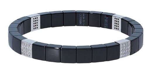 Matte Black Ceramic Stretch Bracelet with 4 Diamond Stations