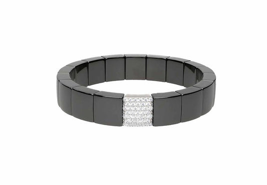Black Ceramic Stetch Bracelet with 1 Diamond Station