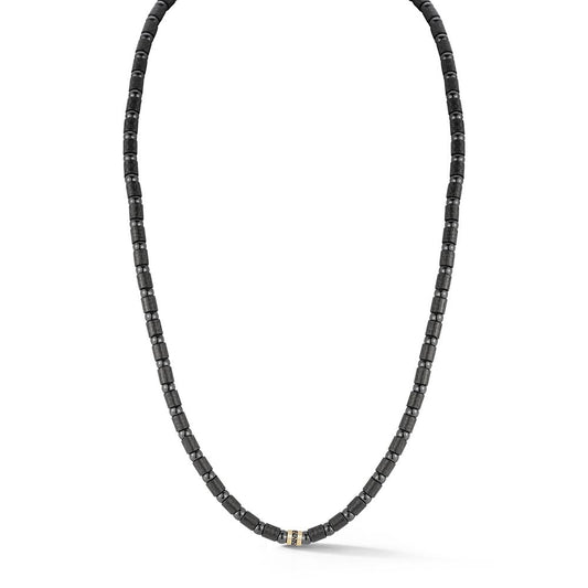 Mens Carbon Black Necklace with 1 Section of Black Diamonds