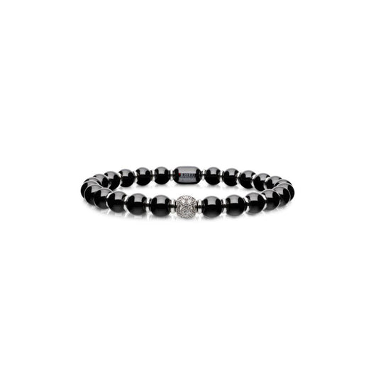 6.5mm Black Ceramic Stretch Bracelet and 1 Diamond Bead with Gold Rodells