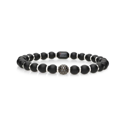 6.5mm Matte Black Ceramic Stretch Bracelet and 1 Black Diamond Bead with Gold Rodells