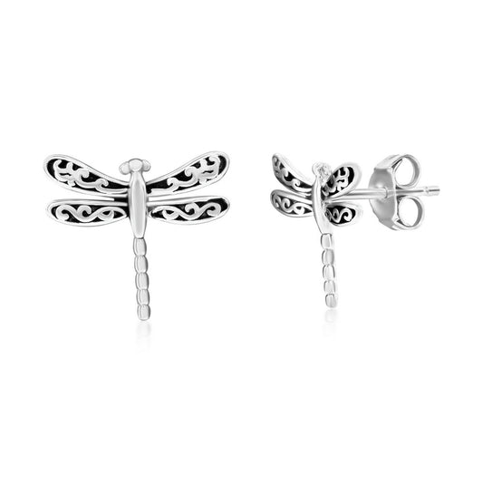 Sterling Silver Oxidized Dragonfly Studs