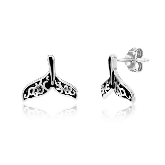 Sterling Silver Oxidized Whale Tale Studs