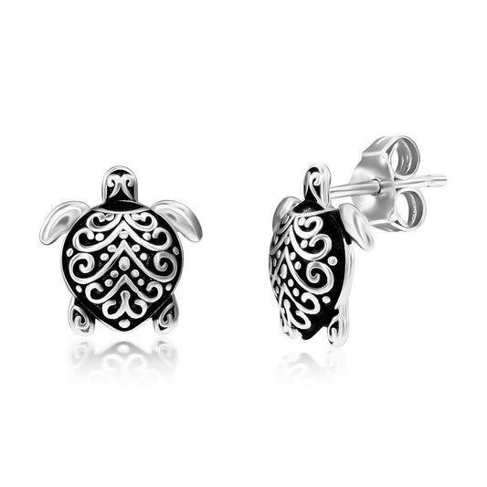 Sterling Silver Oxidized Turtle Studs