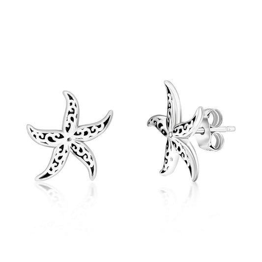Sterling Silver Oxidized Starfish Studs
