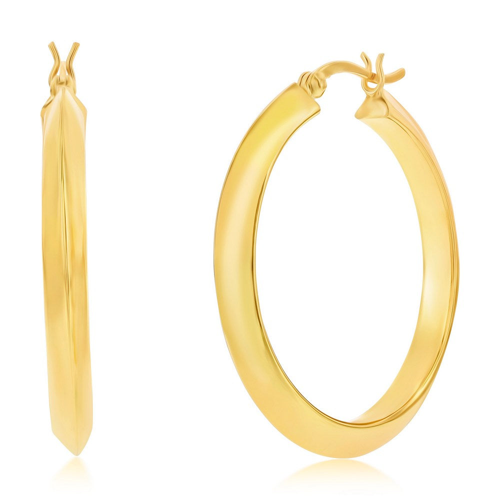 Sterling Silver 36mm Flat Hoop Earrings - Gold Plated