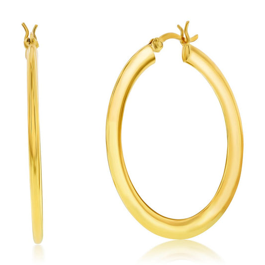 Sterling Silver 40mm Polished Flat Hoop Earrings - Gold Plated