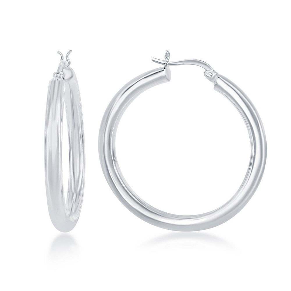 Sterling Silver 4x40mm High-Polished Hoop Earrings - Rhodium Plated